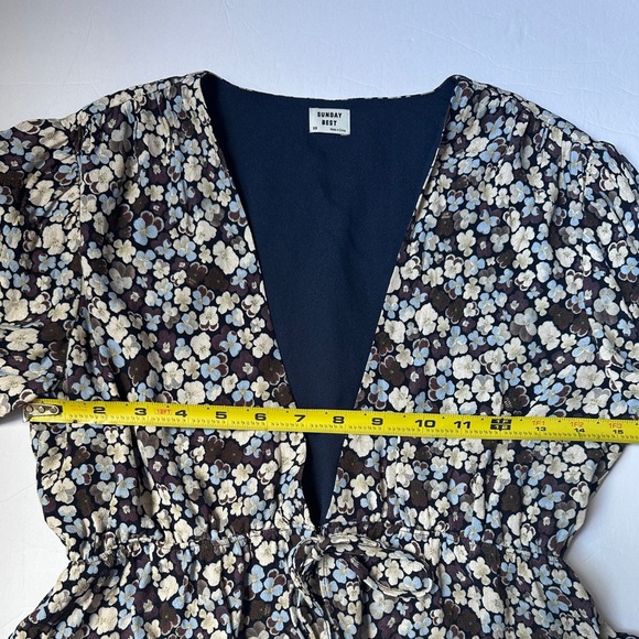 Sunday best Print Floral Women Cropped Tie Front Blue & White XS Long Sleeve - Picture 8 of 8